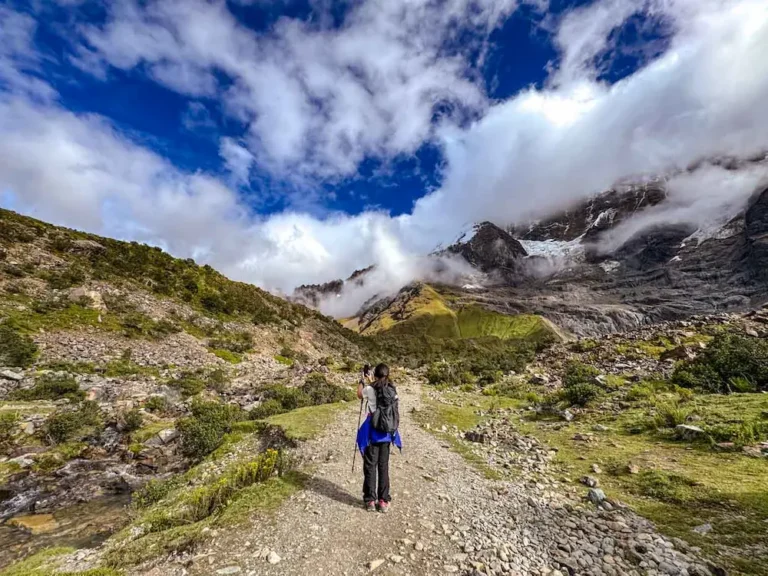 hikers ascending to Humantay Lake Salkantay Trek Peru