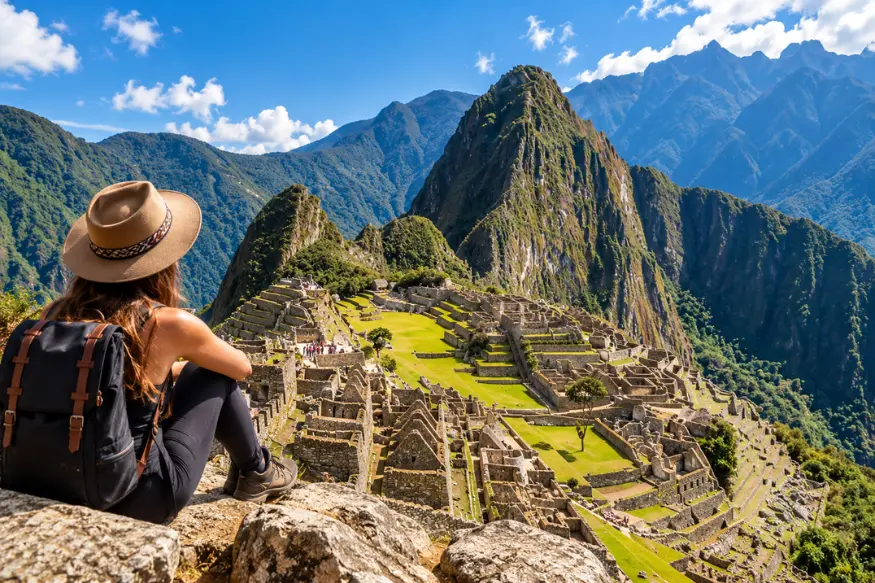 Traveler overlooking Machu Picchu during a day trip from Cusco